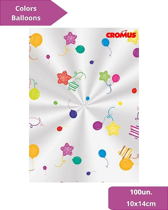 SACO TRANSPARENTE 10X14cm COLORS BALLOONS C/100un - CROMUS