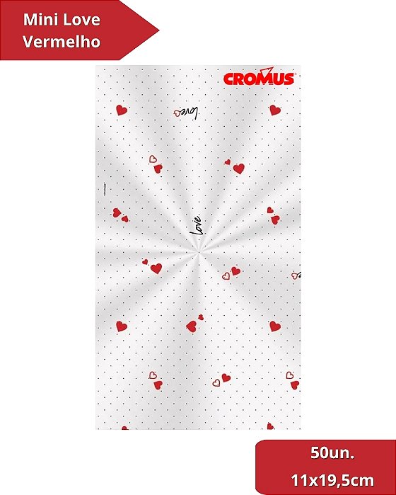 SACO TRANSPARENTE 11X19,5cm MINI LOVE VERMELHO C/50un - CROMUS