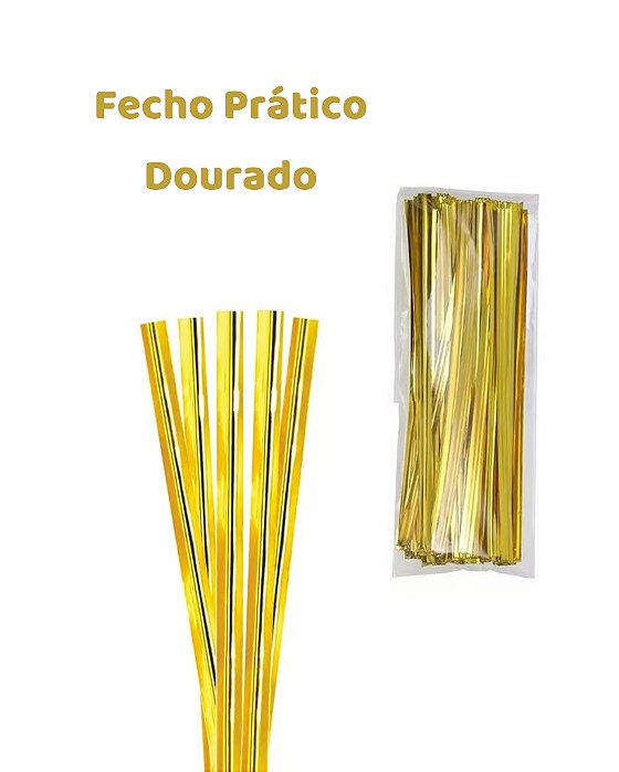 FECHO PRÁTICO 4mmX11cm DOURADO C/100un - SILVER FESTAS
