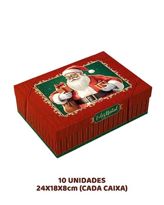 CAIXA PRESENTE P RETANGULAR COM TAMPA E ELÁSTICO C/10UN - NOEL - IDEIA (NATAL)