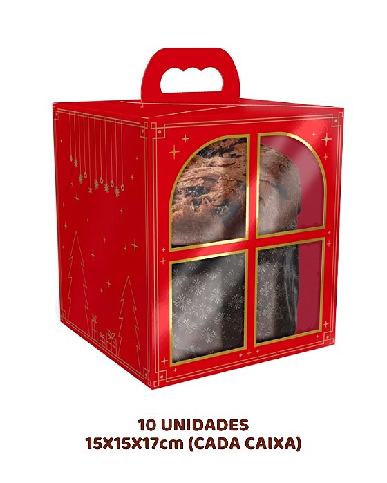 CAIXA PANETONE JANELA COM ALÇA C/10UN - NATAL LUZ - IDEIA (NATAL)