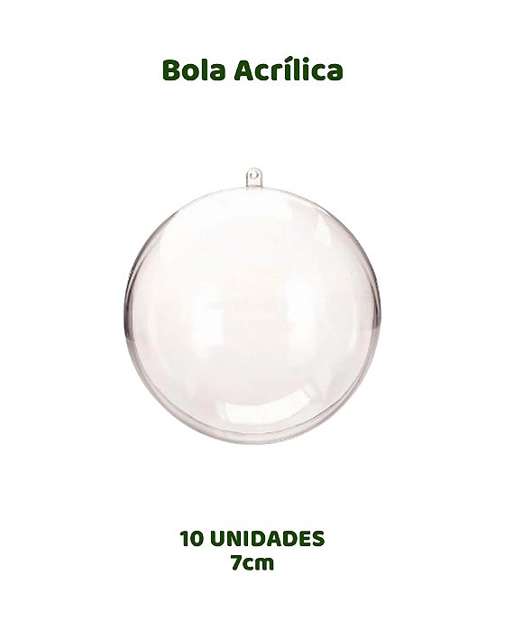 BOLA ACRÍLICA 7cm TRANSPARENTE C/10UN - MIRANDINHA (NATAL)