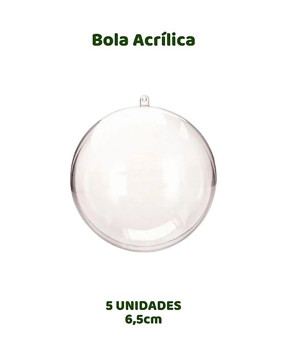 BOLA ACRÍLICA 6,5cm TRANSPARENTE C/5UN - MIRANDINHA (NATAL)