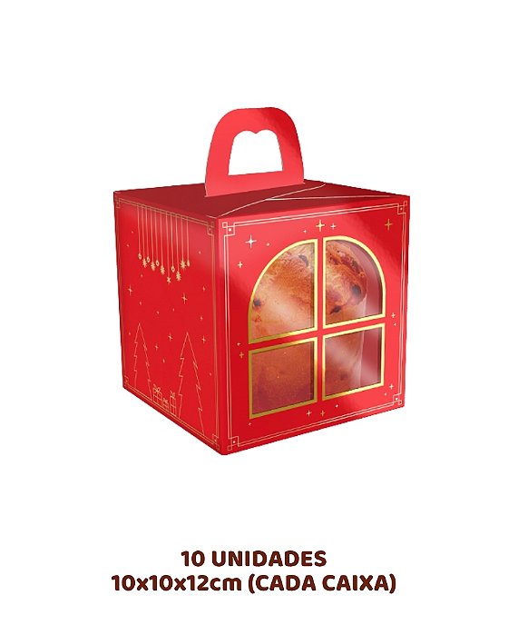 CAIXA MINI PANETONE 100g JANELA COM ALÇA C/10UN - 5672 - IDEIA (NATAL)