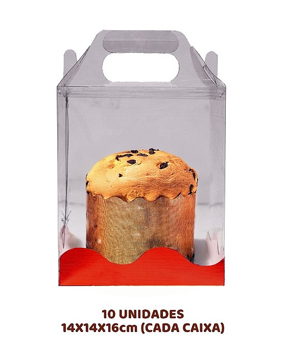 MALETA CRISTAL FUNDO VERMELHO PANETONE 500g C/10UN - C5637 - IDEIA (NATAL)