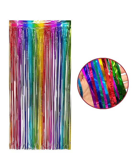 CORTINA DECORATIVA METALIZADA HOLOGRÁFICA 1X2m - COLORIDA (CARNAVAL)