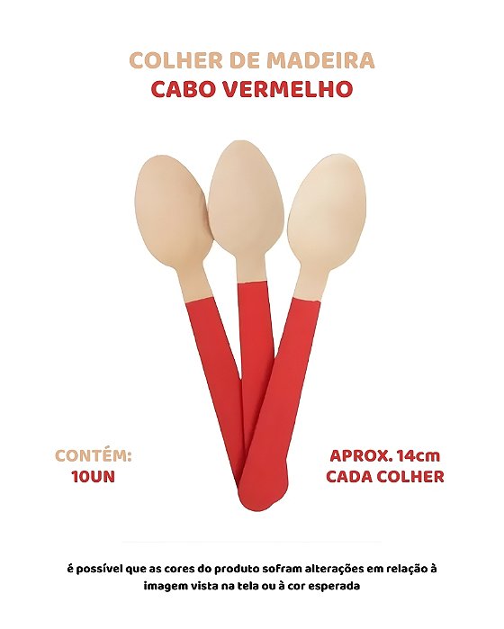 COLHER DE MADEIRA PARA SOBREMESA CABO VERMELHO C/10UN - ARTLILLE