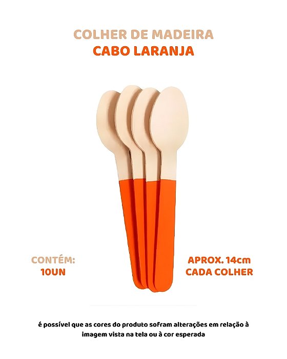 COLHER DE MADEIRA PARA SOBREMESA CABO LARANJA C/10UN - ARTLILLE