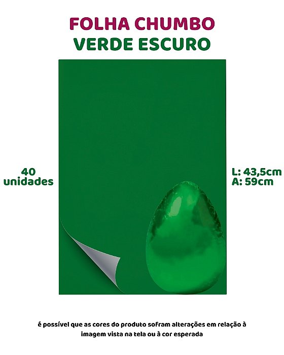 FOLHA CHUMBO 43,5X59cm VERDE ESCURO C/40UN - EMBALE (PÁSCOA)