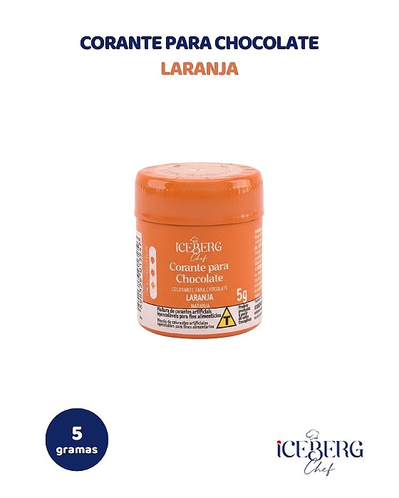 CORANTE EM PÓ LIPOSSOLÚVEL PARA CHOCOLATE 5g LARANJA - ICEBERG