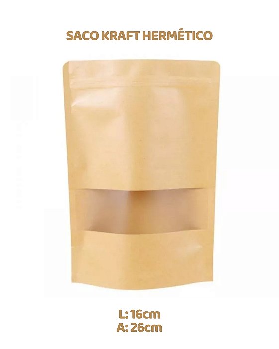 SACO KRAFT HERMÉTICO COM VISOR - 16X26cm