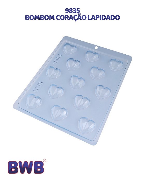 FORMA DE ACETATO SIMPLES - BOMBOM CORAÇÃO LAPIDADO (9835) - BWB (PÁSCOA)