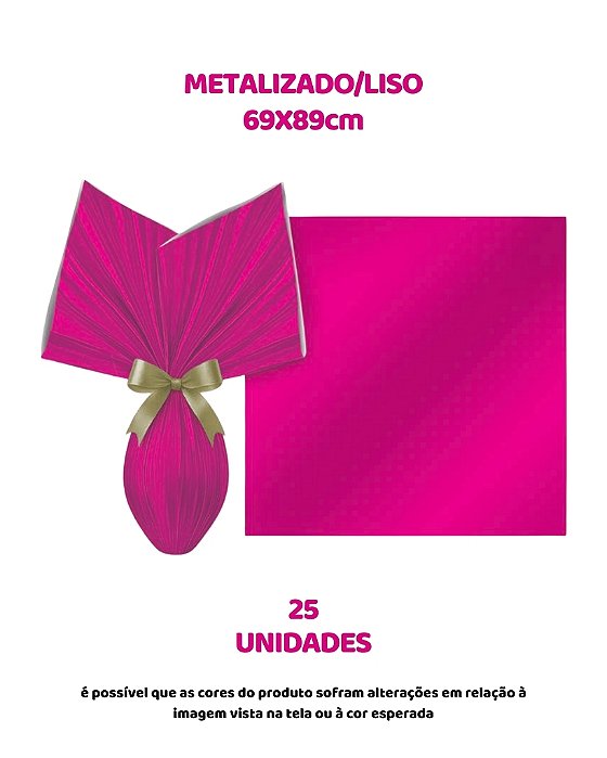 FOLHA POLI METALIZADA LISA C/25UN ROSA PINK 69X89cm – EMBALE (PÁSCOA)
