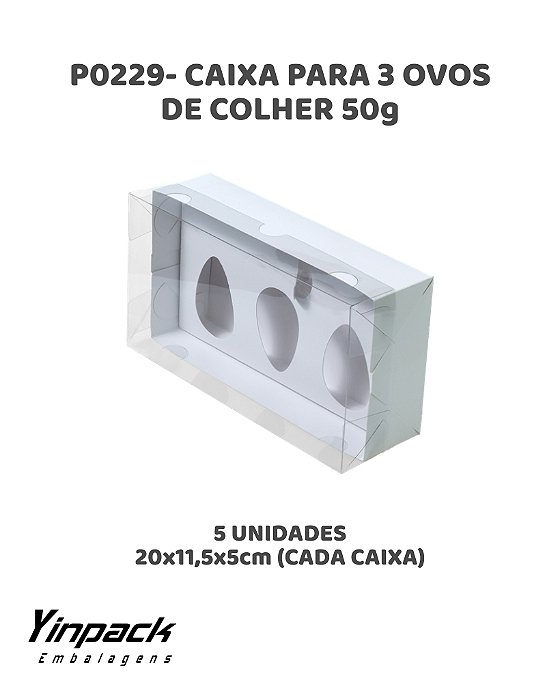 CAIXA PARA 3 OVOS DE COLHER 50g (P0229) C/5UN - YINPACK (PÁSCOA)