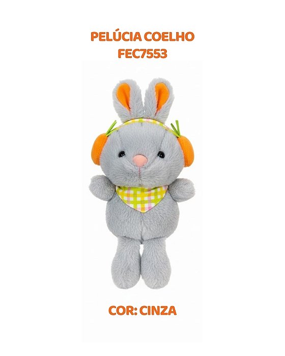 PELÚCIA COELHO CINZA (FEC7553) BANDANA - FIZZY (PÁSCOA)
