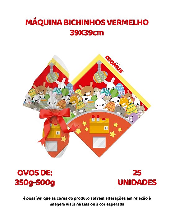 SACO EXPRESS 39x39cm MÁQUINA DE BICHINHOS VERMELHO C/25UN – CROMUS (PÁSCOA)