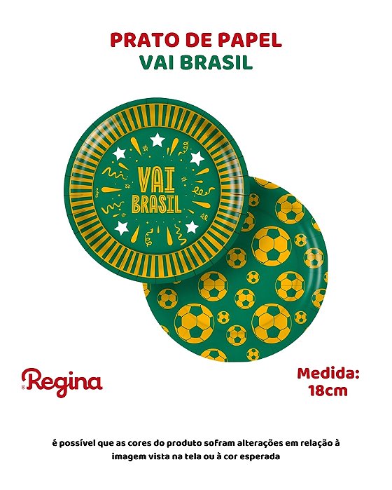 PRATO DE PAPEL 18cm VAI BRASIL - REGINA FESTAS (COPA DO MUNDO)
