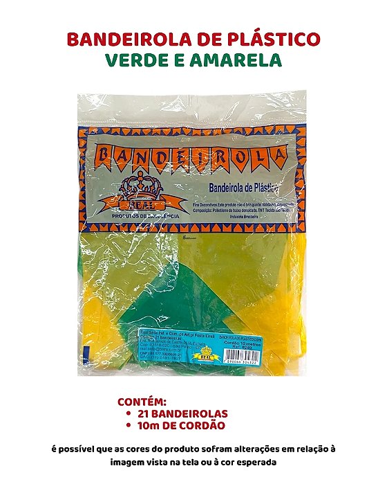BANDEIROLA DE PLÁSTICO VERDE E AMARELO - REAL SEDA (COPA DO MUNDO)