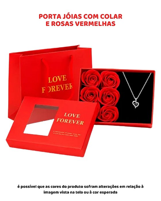 PORTA JÓIAS COM COLAR E ROSAS - LOVE FOREVER