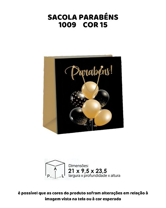 SACOLA PARABÉN C/10UN - 1009 COR 15 - MF EMBALAGENS DECORATIVAS