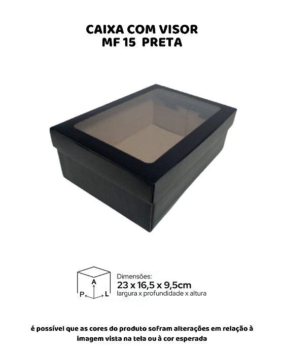 CAIXA COM VISOR PRETA C/10UN - MF 15 - MF EMBALAGENS DECORATIVAS
