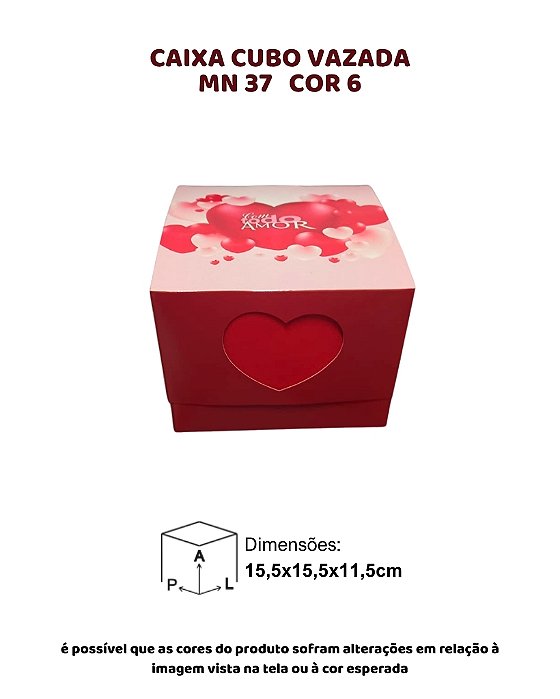 CAIXA CUBO VAZADA "COM TODO AMOR" C/10UN - MN 37 COR 6 - MF EMBALAGENS (MaN)