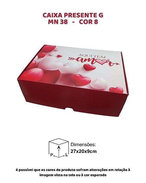 CAIXA PRESENTE G "AQUI TEM AMOR" C/10UN - MN 38 COR 8 - MF EMBALAGENS (MaN)