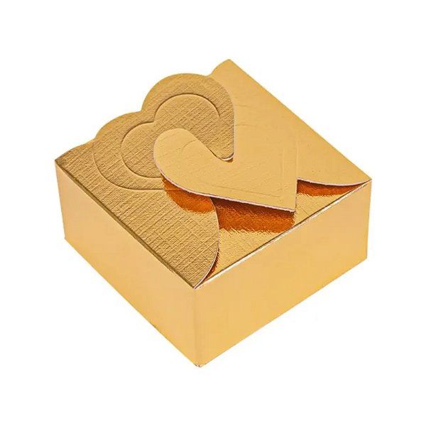 CAIXA CORAÇÃO PARA 4 DOCES LAMINADA OURO 6,5X6,5X3,5CM C/10UN - IDEIA C4942 (NAM)