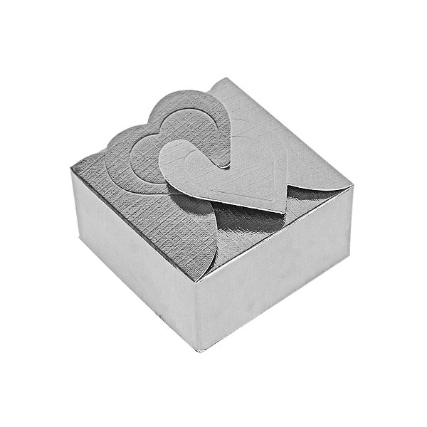CAIXA CORAÇÃO PARA 4 DOCES LAMINADA PRATA 6,5X6,5X3,5CM C/10UN - IDEIA C5757 (NAM)