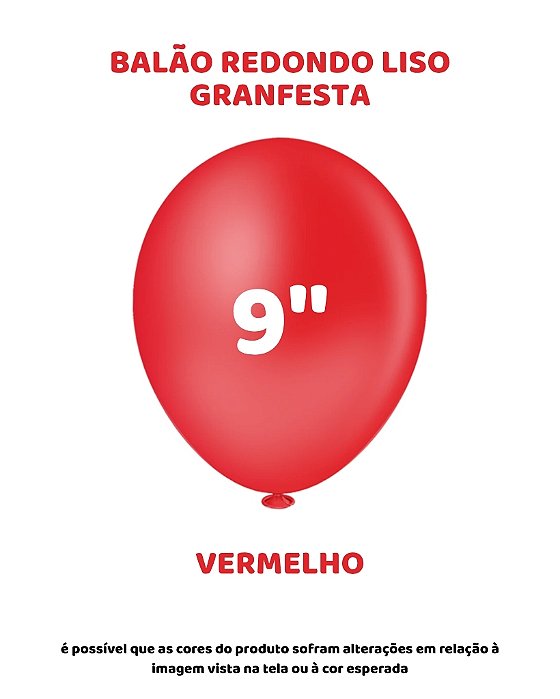 BALÃO GRANFESTA 9 POLEGADAS VERMELHO C/50UN - PIC PIC