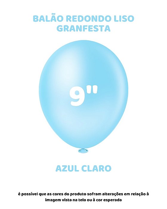 BALÃO GRANFESTA 9 POLEGADAS AZUL CLARO C/50UN - PIC PIC