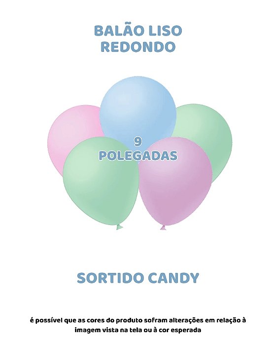 BALÃO 9 POLEGADAS LISO C/50UN SORTIDO CANDY - FEST BALL