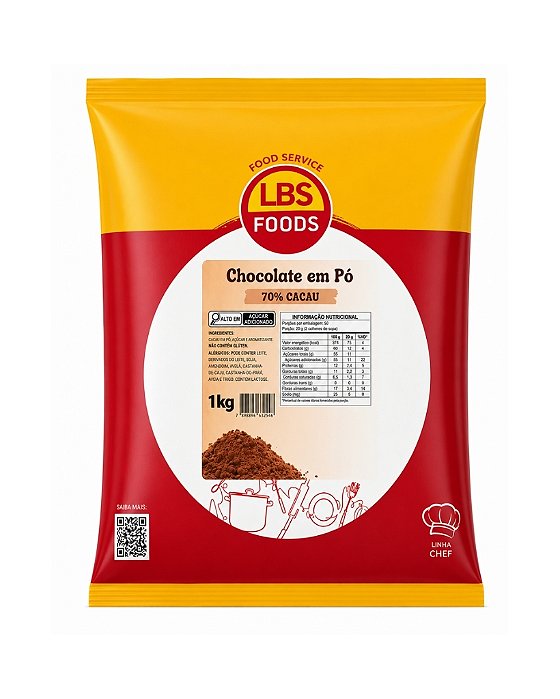 CHOCOLATE EM PÓ 1kg 70% CACAU LBS FOODS