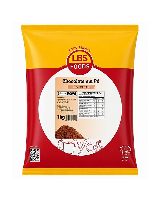 CHOCOLATE EM PÓ 1kg 50% CACAU LBS FOODS