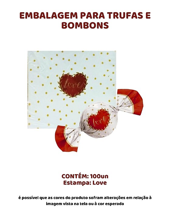 EMBALAGEM PARA TRUFAS E BOMBONS C/100UN - ESTAMPA LOVE