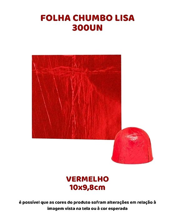 FOLHA CHUMBO 10x9,8cm LISA C/300UN - VERMELHO