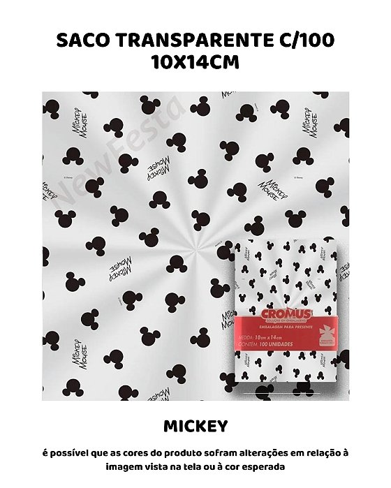 SACO TRANSPARENTE 10x14cm C/100UN - MICKEY - CROMUS