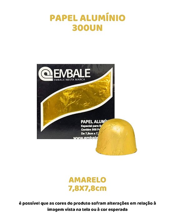 PAPEL ALUMINIO 7,8X7,8cm PARA TUFAS E BOMBONS C/300UN - AMARELO