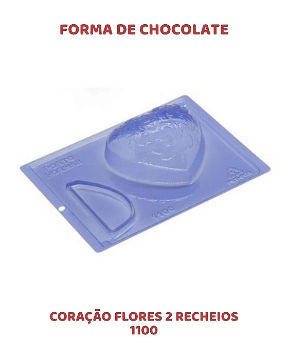 FORMA PARA CHOCOLATE TRÊS PARTES - CORAÇÃO FLORES 2 RECHEIOS 1100