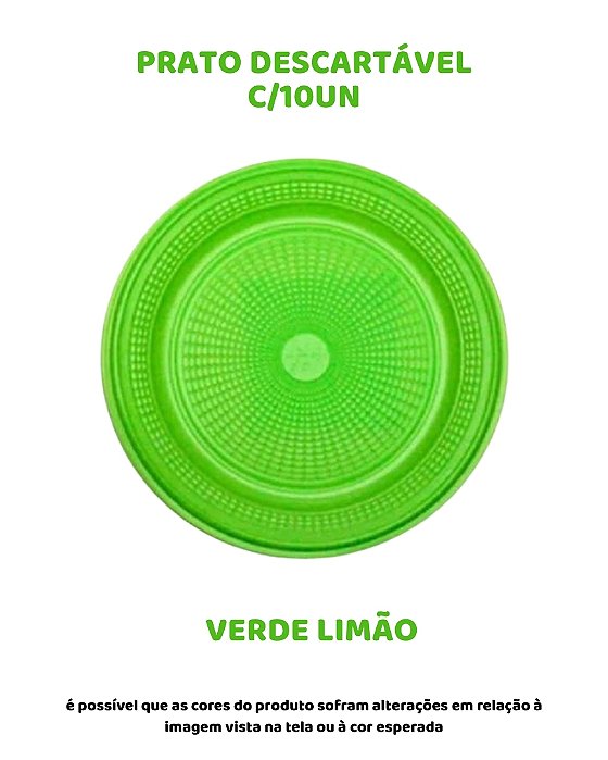 PRATO DESCARTÁVEL C/10UN - VERDE LIMÃO - TRIK TRIK