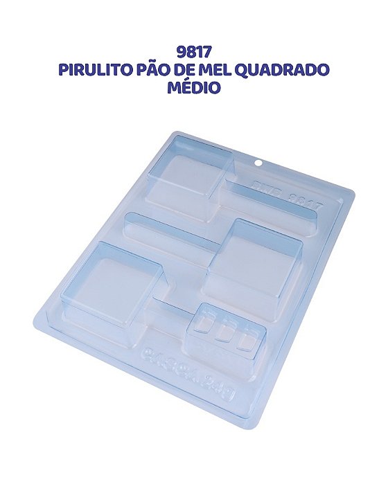 FORMA DE ACETATO 3 PARTES - PIRULITO PÃO DE MEL QUADRADO MÉDIO (9817) - BWB