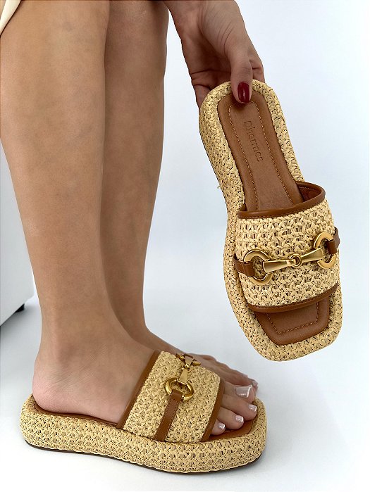 MAYA- CHINELO FLATFORM TRAMADO CAMEL