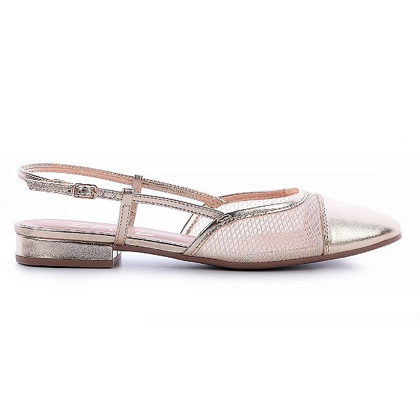 ELISA- SANDÁLIA SALTO BAIXO OURO TELA