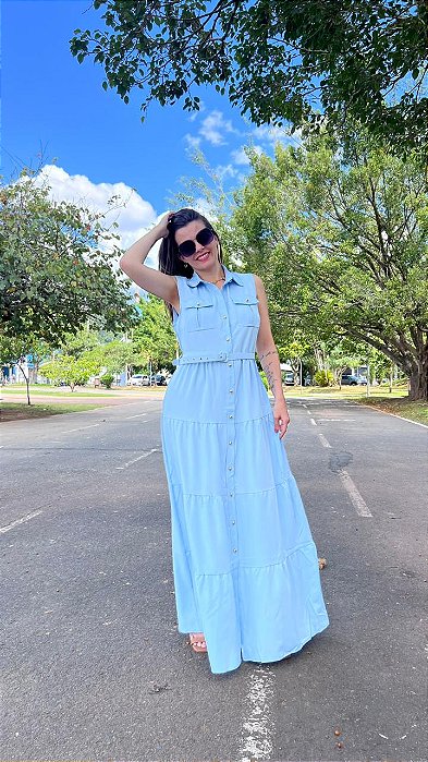 VESTIDO LONGO AZUL BEBÊ