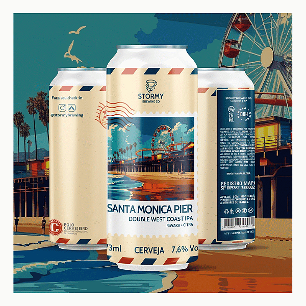 CERVEJA STORMY SANTA MONICA PIER - DOUBLE WEST COAST IPA - LATA 473 ml