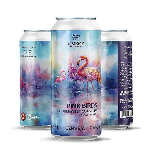 CERVEJA STORMY PINK BIRDS - DOUBLE WEST COAST IPA - LATA 473 ml