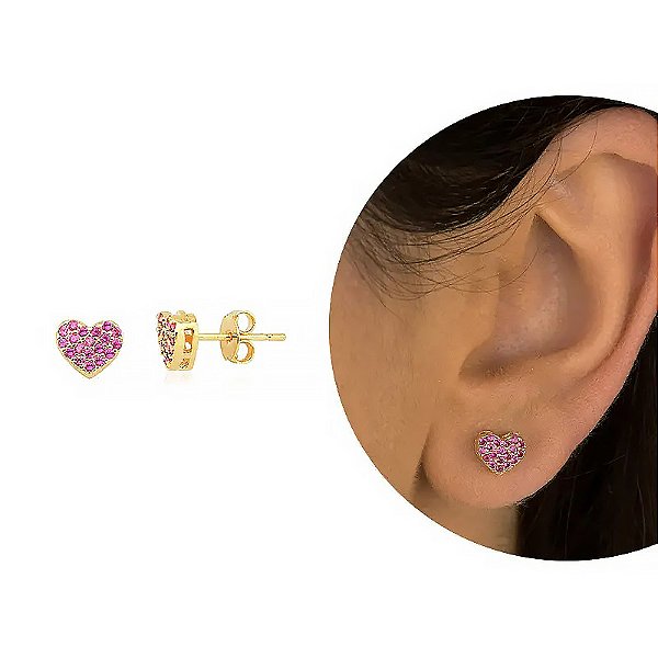 BRINCO CORAÇÃO CRAVEJADO PINK