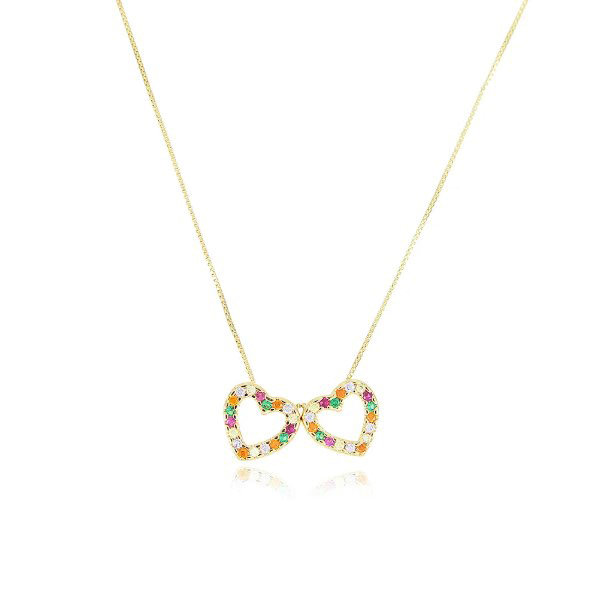 COLAR DOIS CORAÇÕES COLORIDOS