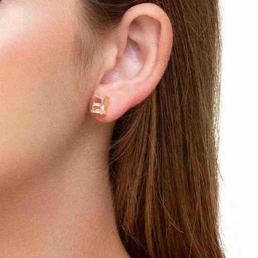 BRINCO RETANGULAR ZIRCÔNIA ROSA