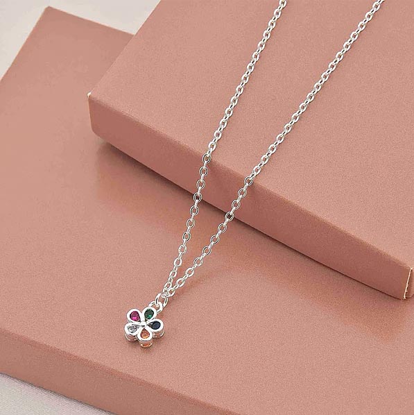 COLAR FLOR COLORIDO BANHADO A PRATA